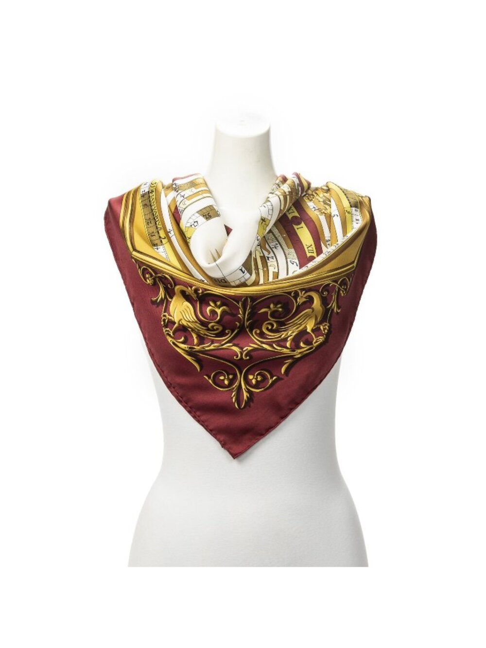 Hermes Scarf Red Gold White Twill Silk